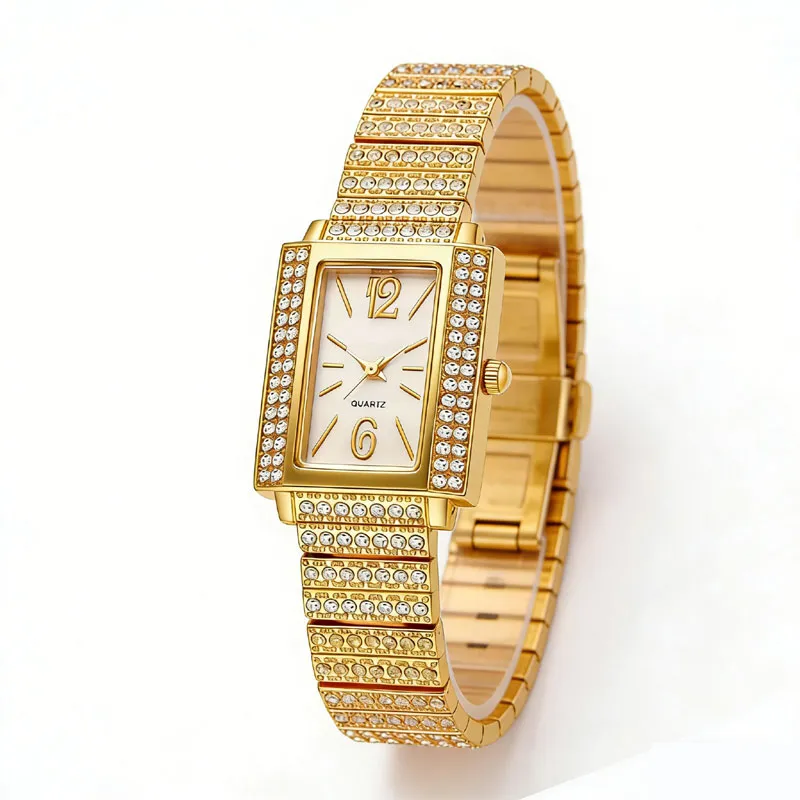Women's Rose Gold Rectangular Crystal Watch | Arabic Dial