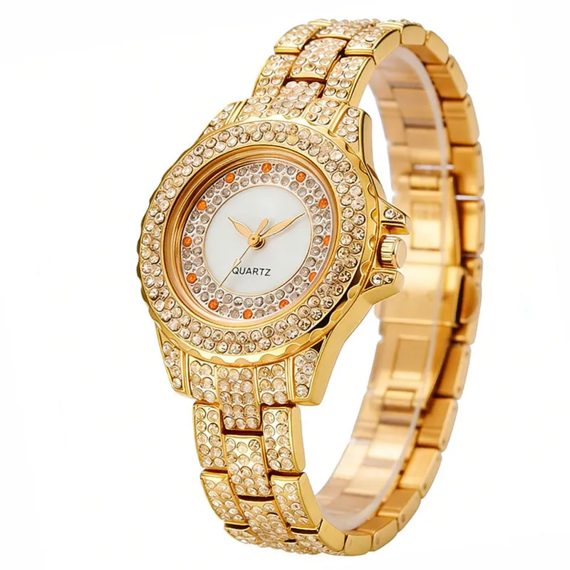Women's Gold Crystal Roman Watch | Orange Accent Bracelet