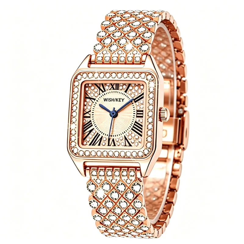 Women's Tank Rectangular Gold Crystal Watch | Roman Bracelet