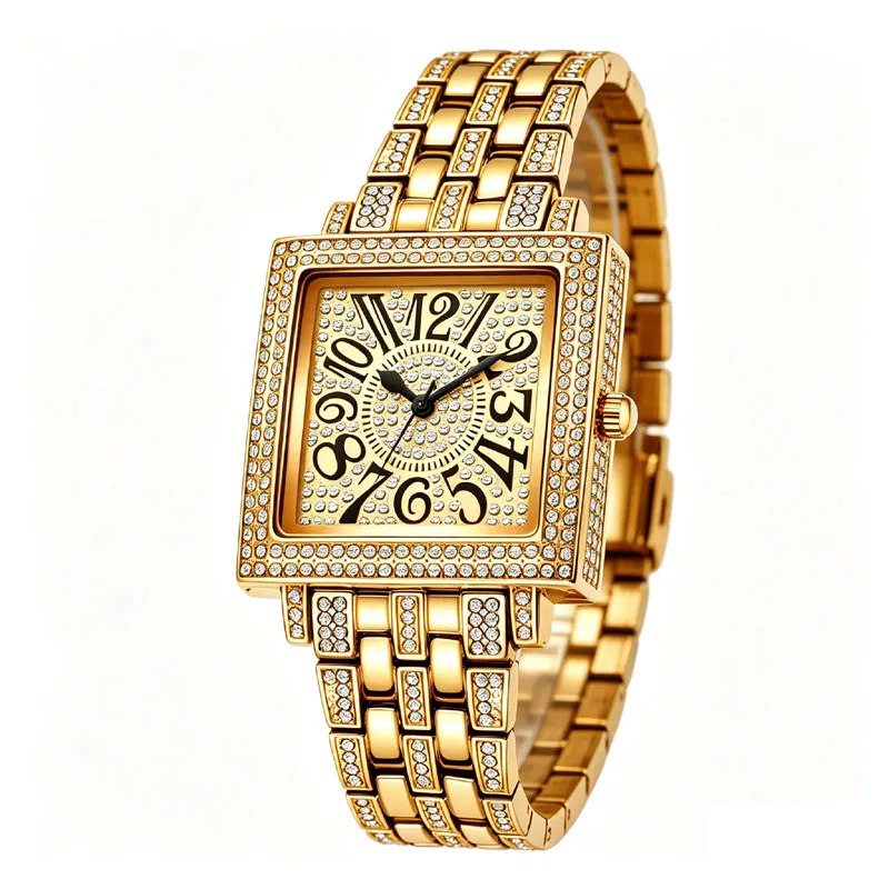 Women's Round Gold Sunburst Crystal Watch | Roman Bracelet